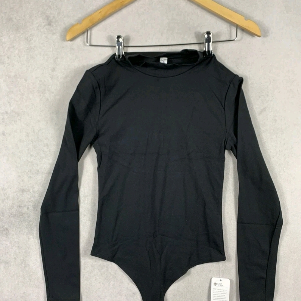 CRZ YOGA Women’s Sz Small 4/6 Bodysuit Long Sleeve Mock Turtleneck Black NWT